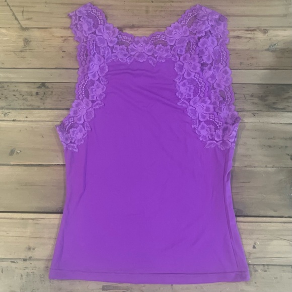 Y2K Lacey Babydoll Cami Tank Pajama Size L Purple Stretch Feminine Dainty - Picture 3 of 5